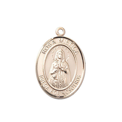 Medium Spanish Rosa Mystica 14kt Gold Oval Medal Pendant, Deluxe Gift Box.