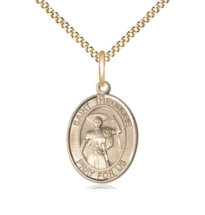 14kt Gold Filled St Theodore Stratelates Pendant on a 18 inch Gold Plate Light Curb Chain, Bliss Manufacturing