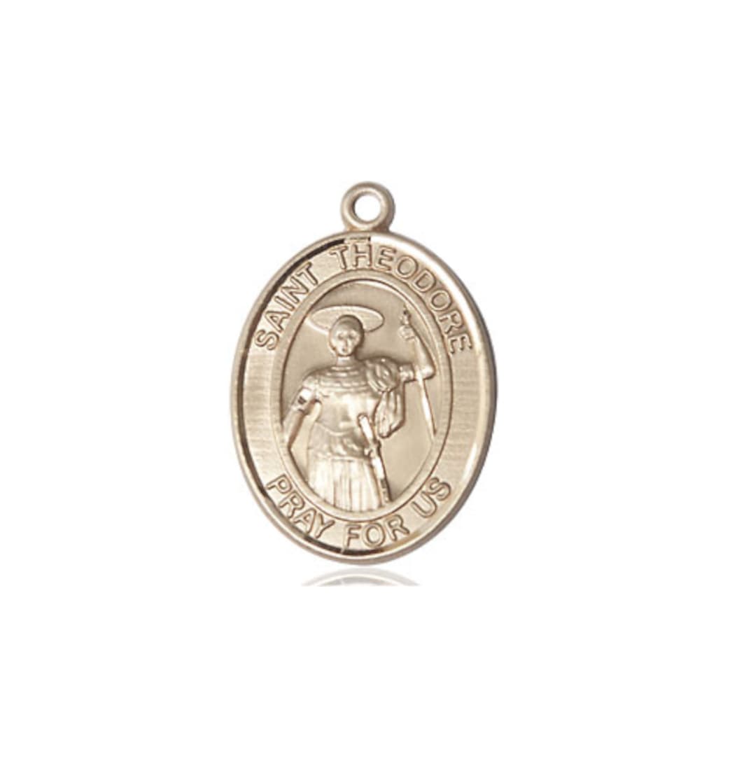 Bliss St Theodore Stratelates 14kt Gold Oval Engravable Large Medal,