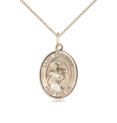 St Theodore Stratelates 14kt Gold Oval Engravable Medium Medal with Chain, Bliss Manufacturing