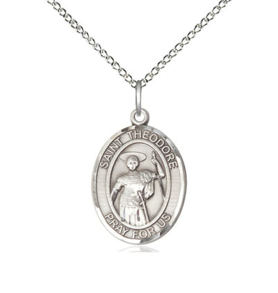 Sterling Silver St Theodore Stratelates Pendant on a 18 inch Sterling Silver Light Curb Chain, Bliss Manufacturing