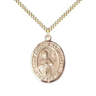 Medium Saint Anthony Mary Claret 14kt Gold-filled Oval Medal Pendant with Gold-plated Curb Chain with Deluxe Gift Box | Bliss Manufacturing