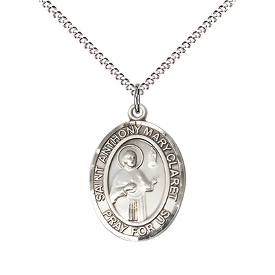 Medium Saint Anthony Mary Claret Pewter Oval Medal Pendant with Rhodium-plated Light Curb Chain with Deluxe Gift Box | Bliss Manufacturing