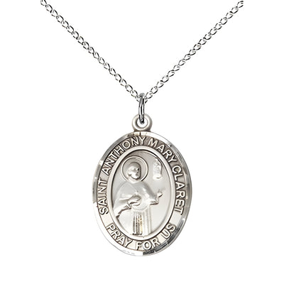 Medium Saint Anthony Mary Claret Sterling Silver Oval Medal Pendant with Sterling Silver Curb Chain with Deluxe Gift Box | Bliss Manufacturing