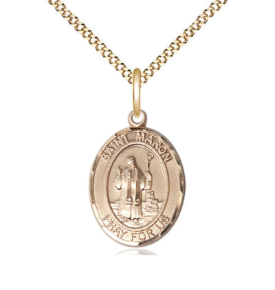 Medium 14kt Gold Filled St Maron Pendant on a 18 inch Gold Plate Light Curb Chain, Bliss Manufacturing