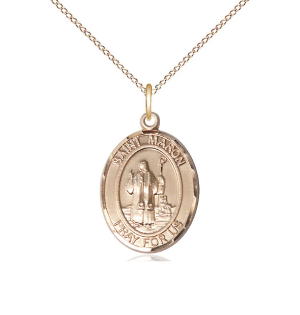 Bliss 14kt Gold Filled St Maron Pendant on a 24 inch Gold Filled Heavy Curb Chain,