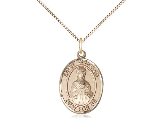 Bliss Medium 14kt Gold Filled St Winifred of Wales Pendant on a 18 inch Gold Filled Light Curb Chain,