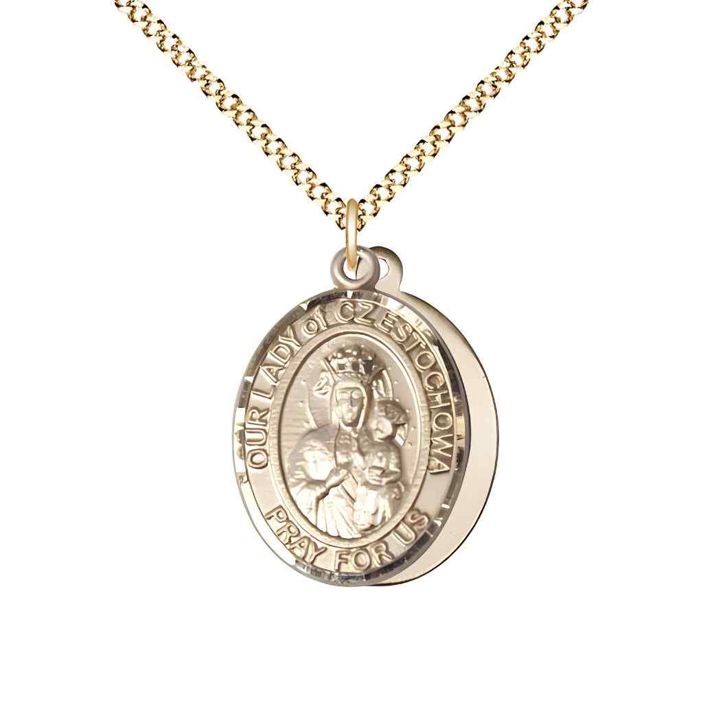 Medium Our Lady of Czestochowa 14kt Gold-filled Oval Medal Pendant with Gold-plated Chain, Deluxe Gift Box