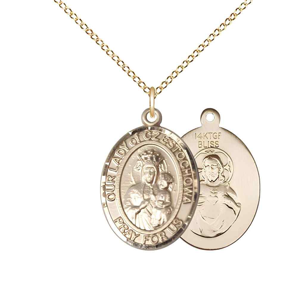 Medium Our Lady of Czestochowa 14kt Gold-filled Oval Medal Pendant with Gold-filled Chain, Deluxe Gift Box