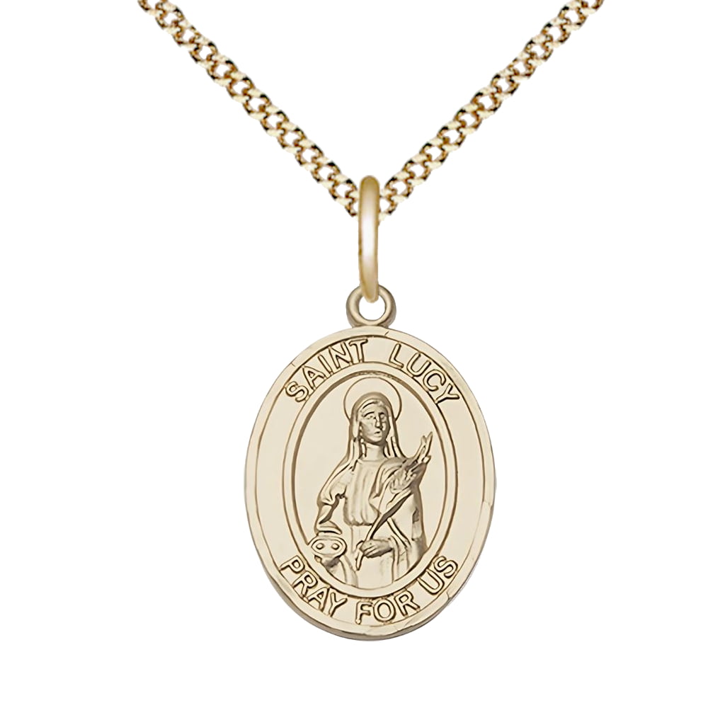 Bliss St. Lucy Gold-filled Oval Engravable Medal with Gold-Plated Chain, 3/4-inch,