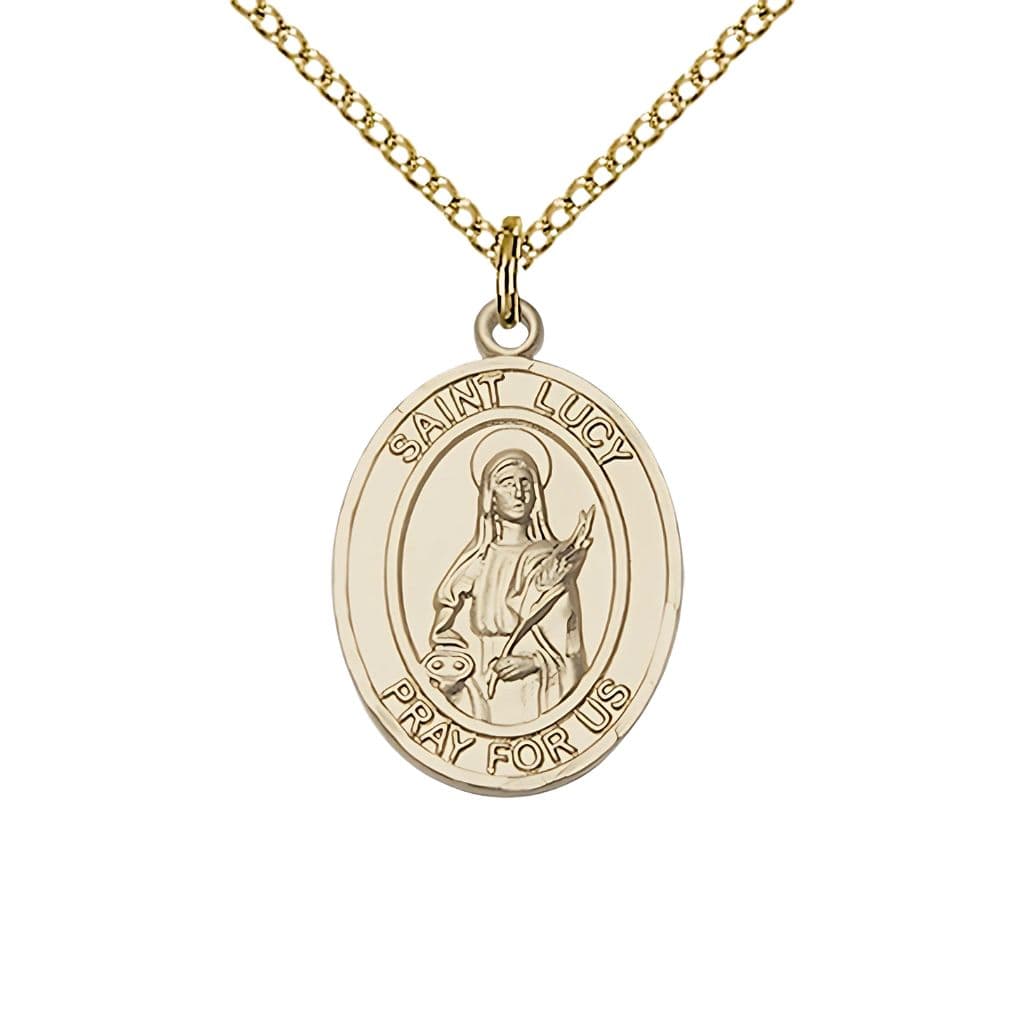 Bliss St. Lucy Gold-filled Oval Engravable Medal with Gold-filled Chain, 3/4-inch,