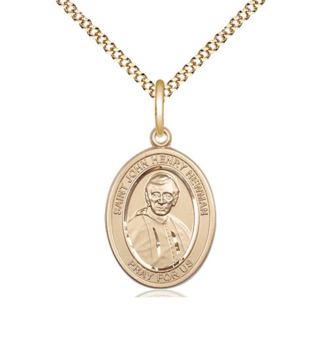 Bliss St John Henry Newman Gold-filled Oval Engravable Medium Medal Necklace with Plated Chain,