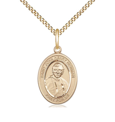 St John Henry Newman Gold-filled Oval Engravable Medium Medal Necklace with Plated Chain, Bliss Manufacturing