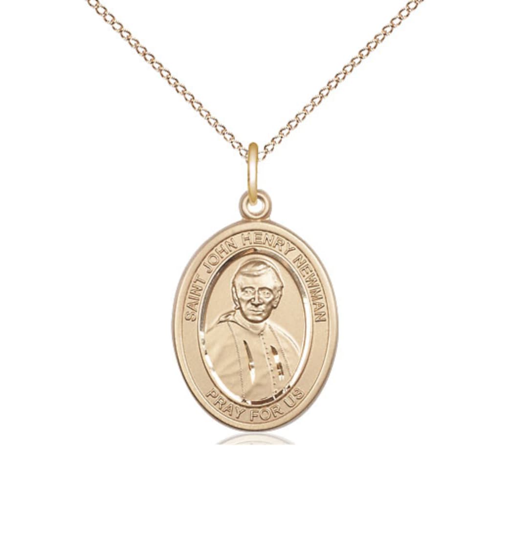 Bliss St John Henry Newman Gold-filled Oval Engravable Medium Medal Necklace with Gold-filled Chain,