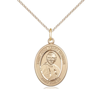 St John Henry Newman Gold-filled Oval Engravable Medium Medal Necklace with Gold-filled Chain, Bliss Manufacturing