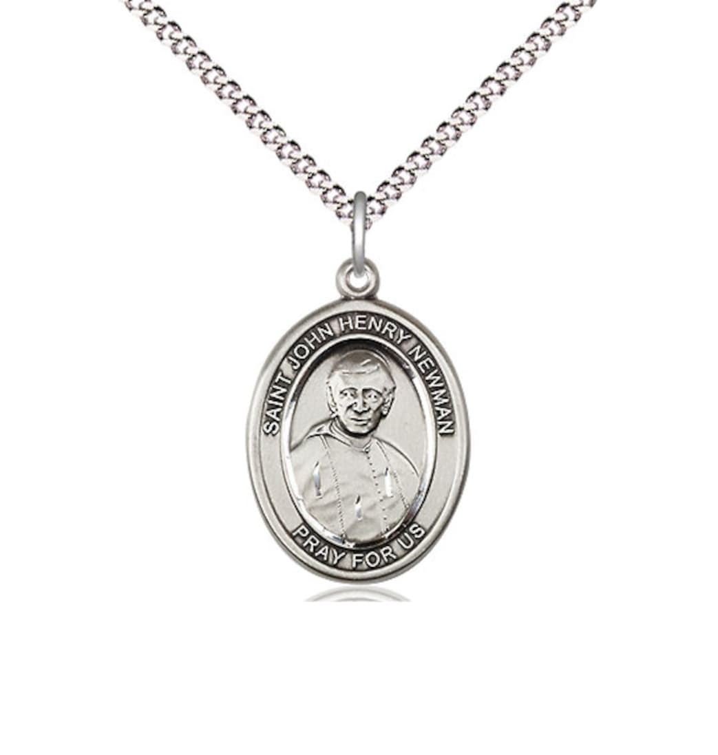 Bliss St John Henry Newman Pewter Oval Engravable Medium Medal Necklace with Chain,