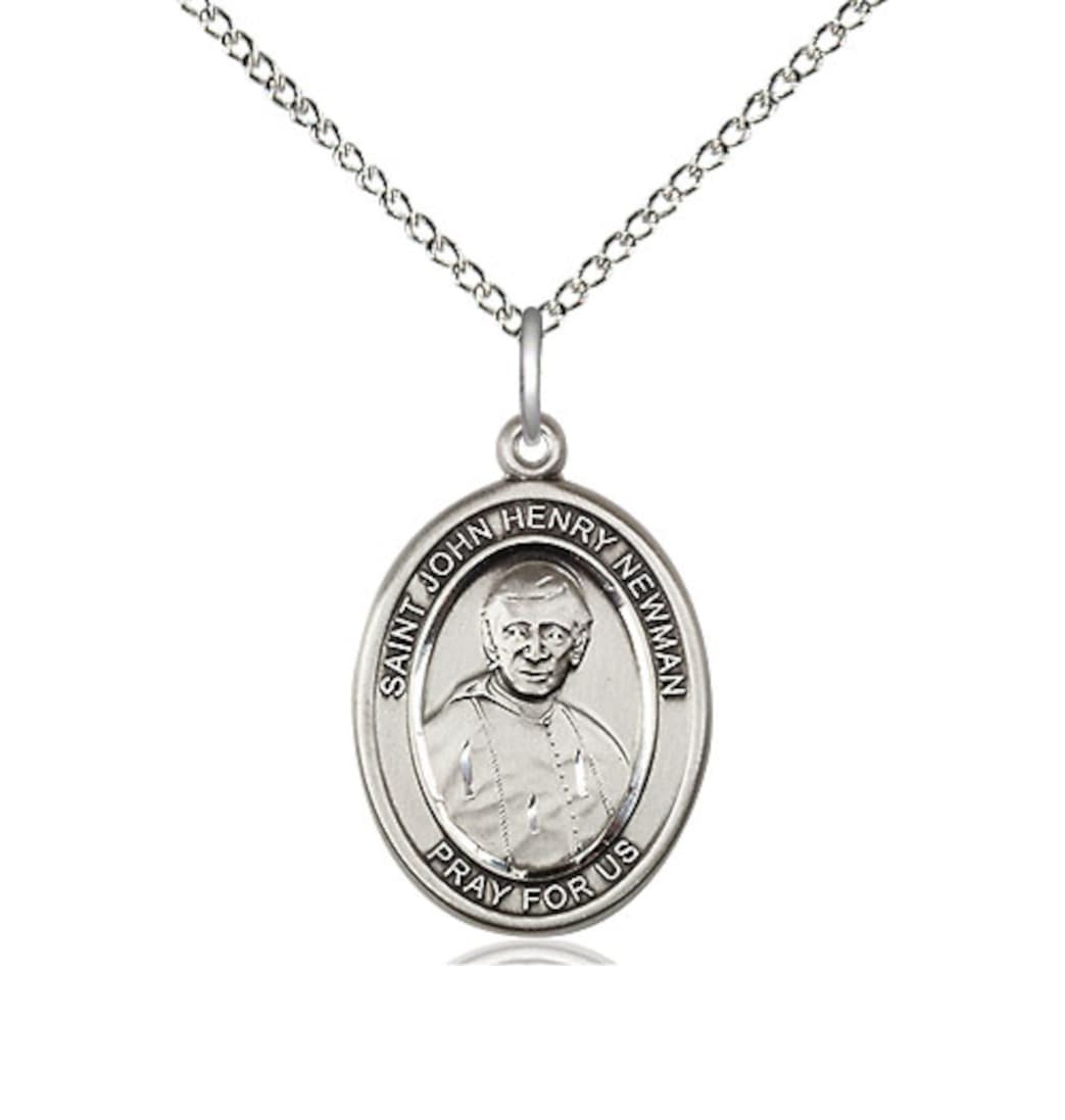 Bliss St John Henry Newman Sterling Silver Oval Medium Medal Necklace with Sterling Chain,