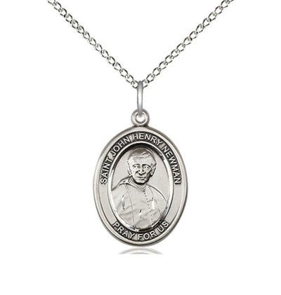 St John Henry Newman Sterling Silver Oval Medium Medal Necklace with Sterling Chain, Bliss Manufacturing