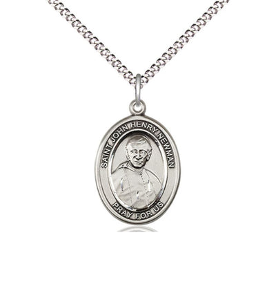 St John Henry Newman Sterling Silver Oval Medium Medal Necklace with Plated Chain, Bliss Manufacturing