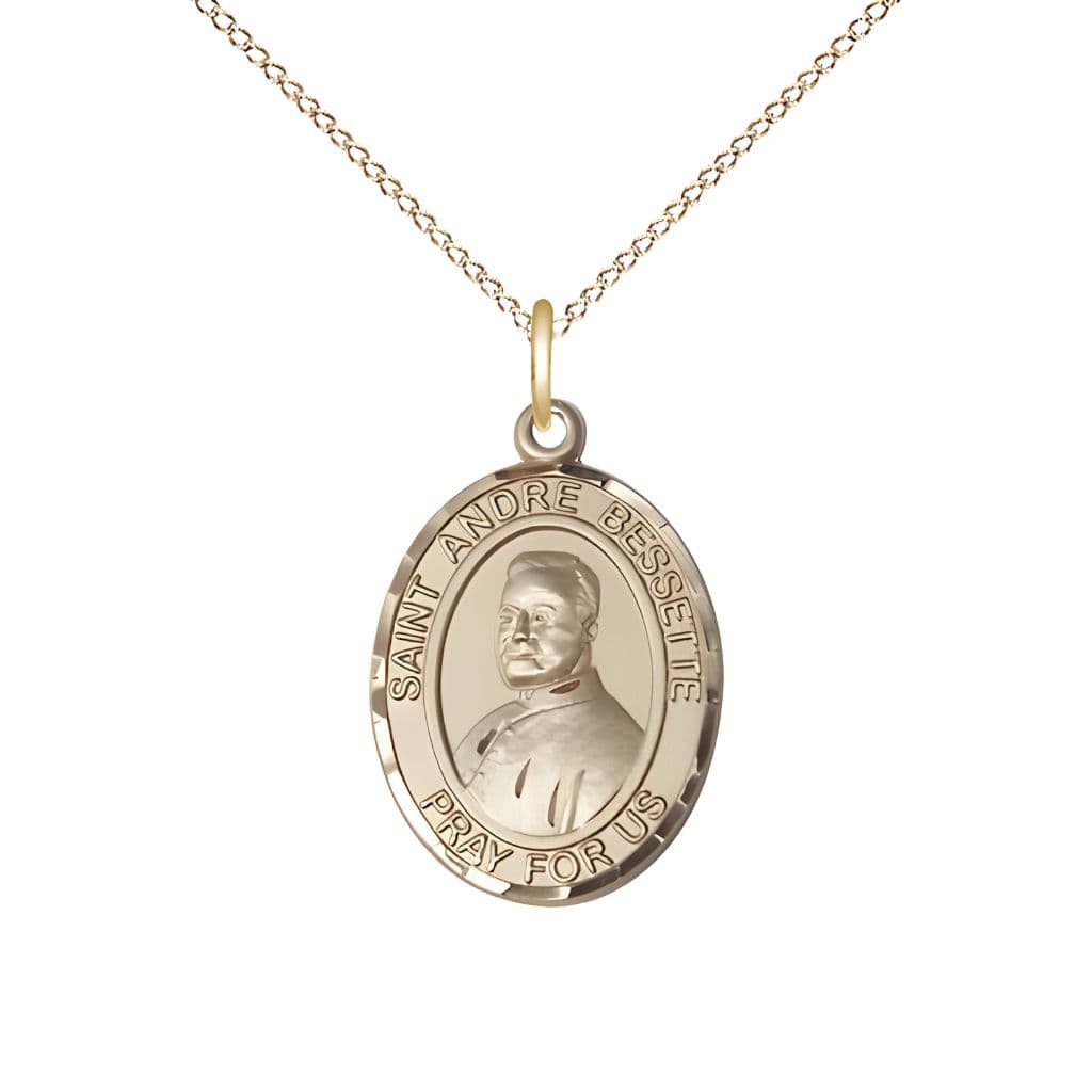 Bliss St. Andre Bessette 14kt Gold-filled Oval Medal Pendant with Gold-filledChain, Measures 3/4-inch tall by 1/2-inch wide.