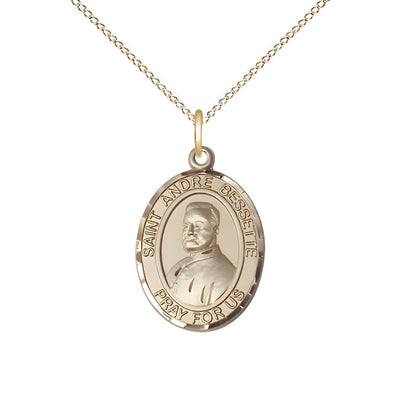 St. Andre Bessette 14kt Gold Oval Medal Pendant with 14kt Gold Chain, Measures 3/4-inch tall by 1/2-inch wide, Bliss Manufacturing