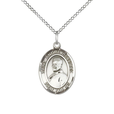 St. Andre Bessette Sterling Silver Oval Medal Pendant with Sterling Chain, Measures 3/4-inch tall by 1/2-inch wide, Bliss Manufacturing