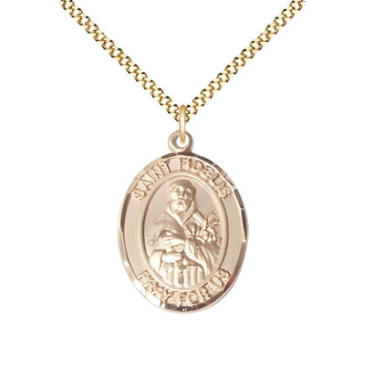 St. Fidelis of Sigmaringen 14kt Gold-filled Oval Medal Pendant with Gold-plated Chain, Measures 3/4-inch tall by 1/2-inch wide. Deluxe Gift Box, Bliss Manufacturing