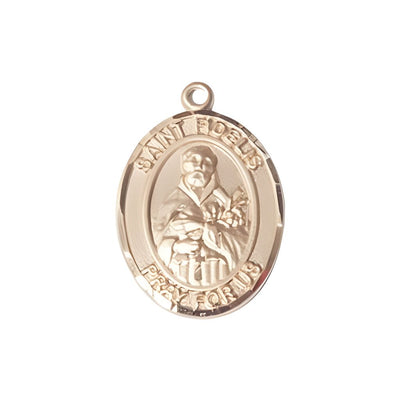 St. Fidelis of Sigmaringen 14kt Gold Oval Medal Pendant, Measures 3/4-inch tall by 1/2-inch wide. Deluxe Gift Box, Bliss Manufacturing