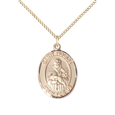 St. Fidelis of Sigmaringen 14kt Gold Oval Medal Pendant with 14kt Gold Chain, Measures 3/4-inch tall by 1/2-inch wide. Deluxe Gift Box, Bliss Manufacturing