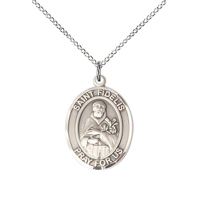 St. Fidelis of Sigmaringen Sterling Silver Oval Medal Pendant with Sterling Silver Chain, Measures 3/4-inch tall by 1/2-inch wide. Deluxe Gift Box, Bliss Manufacturing
