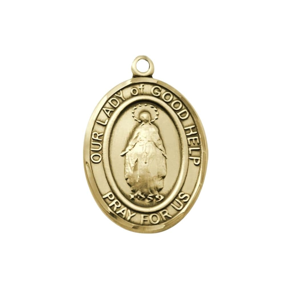 Bliss Our Lady of Good Help 14kt Gold Oval Medal, Size 3/4-inch,