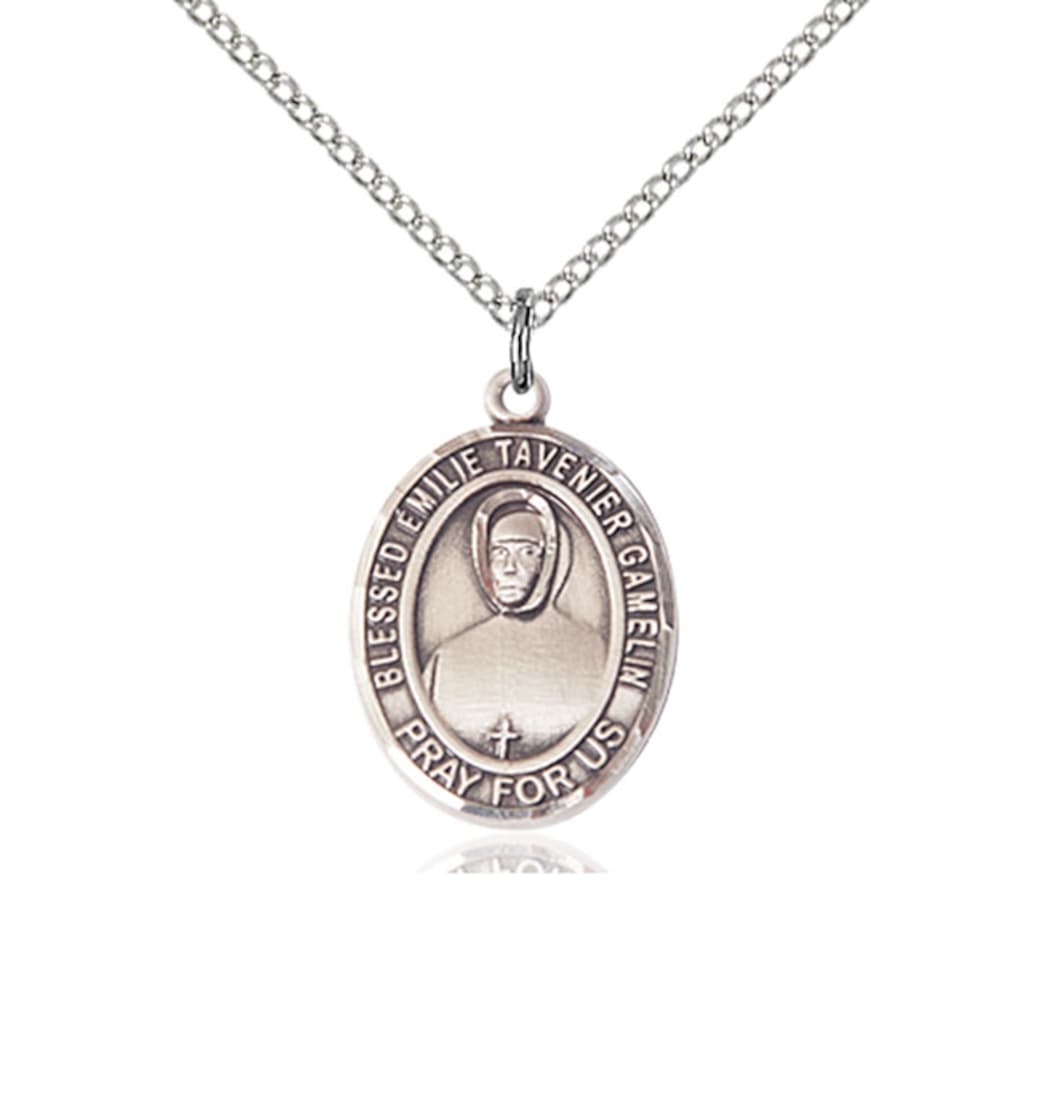 Bliss Sterling Silver Blessed Emilie Tavernier Gamelin Pendant on a Sterling Silver Light Curb Chain,