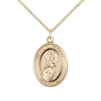 Guardian Angel of the World 14kt Gold-filled Oval Medal Pendant with Gold-filled Chain, Measures 3/4-inch tall by 1/2-inch wide. Deluxe Gift Box, Bliss Manufacturing