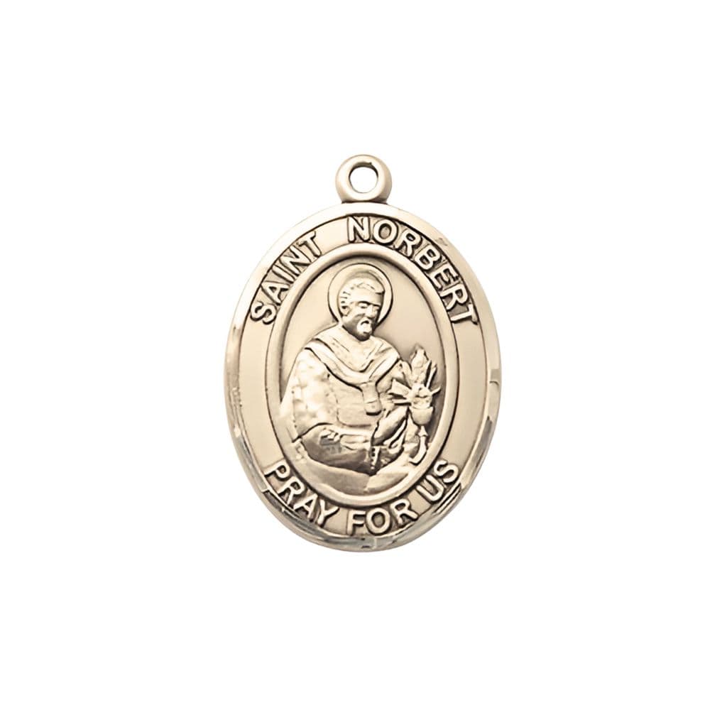 Bliss St. Norbert of Xanten 14kt Gold Oval Medal, 3/4-inch,