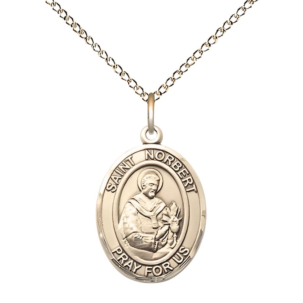 Bliss St. Norbert of Xanten 14kt Gold Oval Medal with 14kt Gold Chain , 3/4-inch,