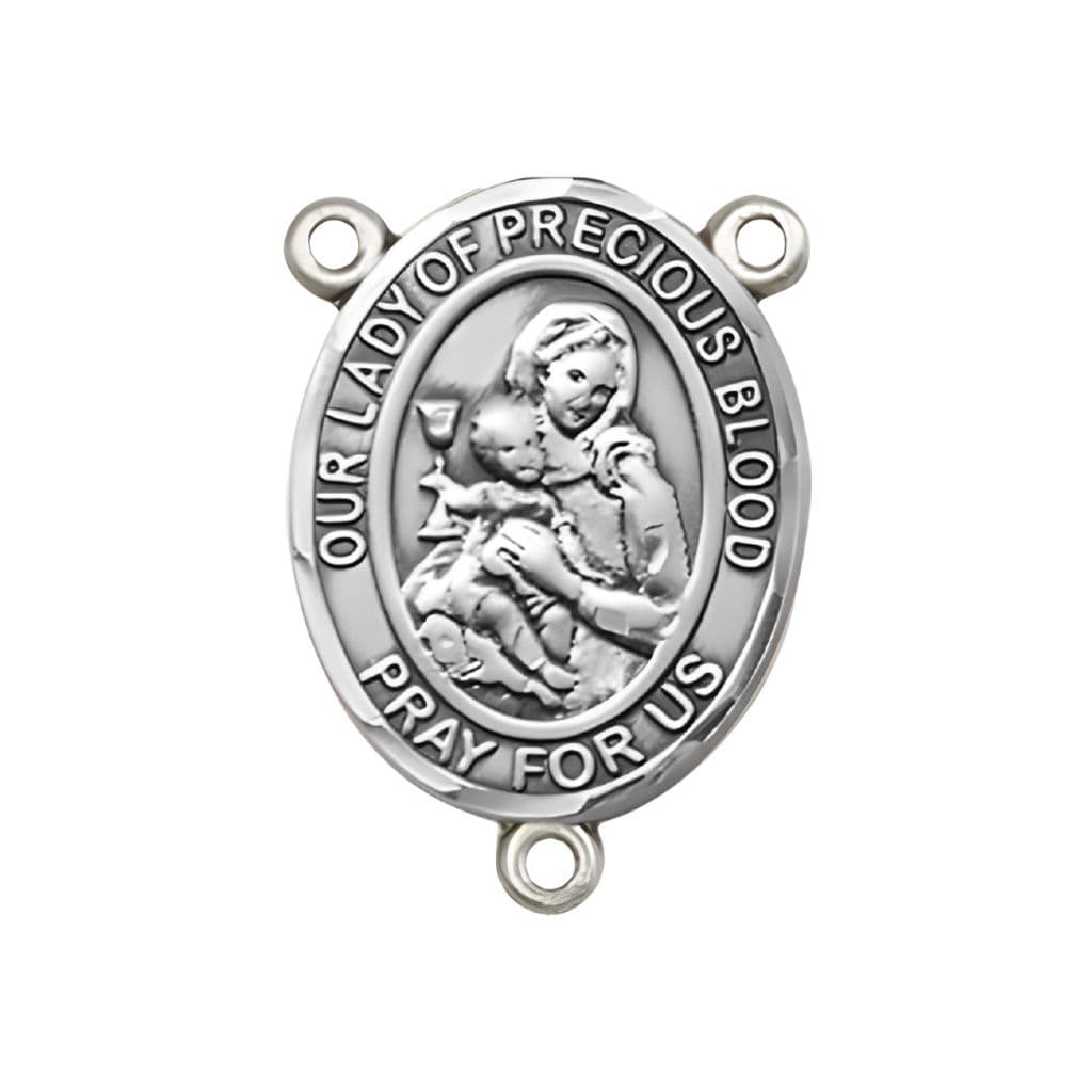 Sterling Silver Our Lady of the Precious Blood Engravable Oval Rosary Centerpiece