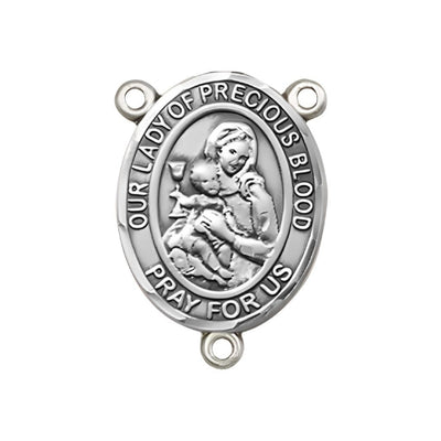 Sterling Silver Our Lady of the Precious Blood Engravable Oval Rosary Centerpiece