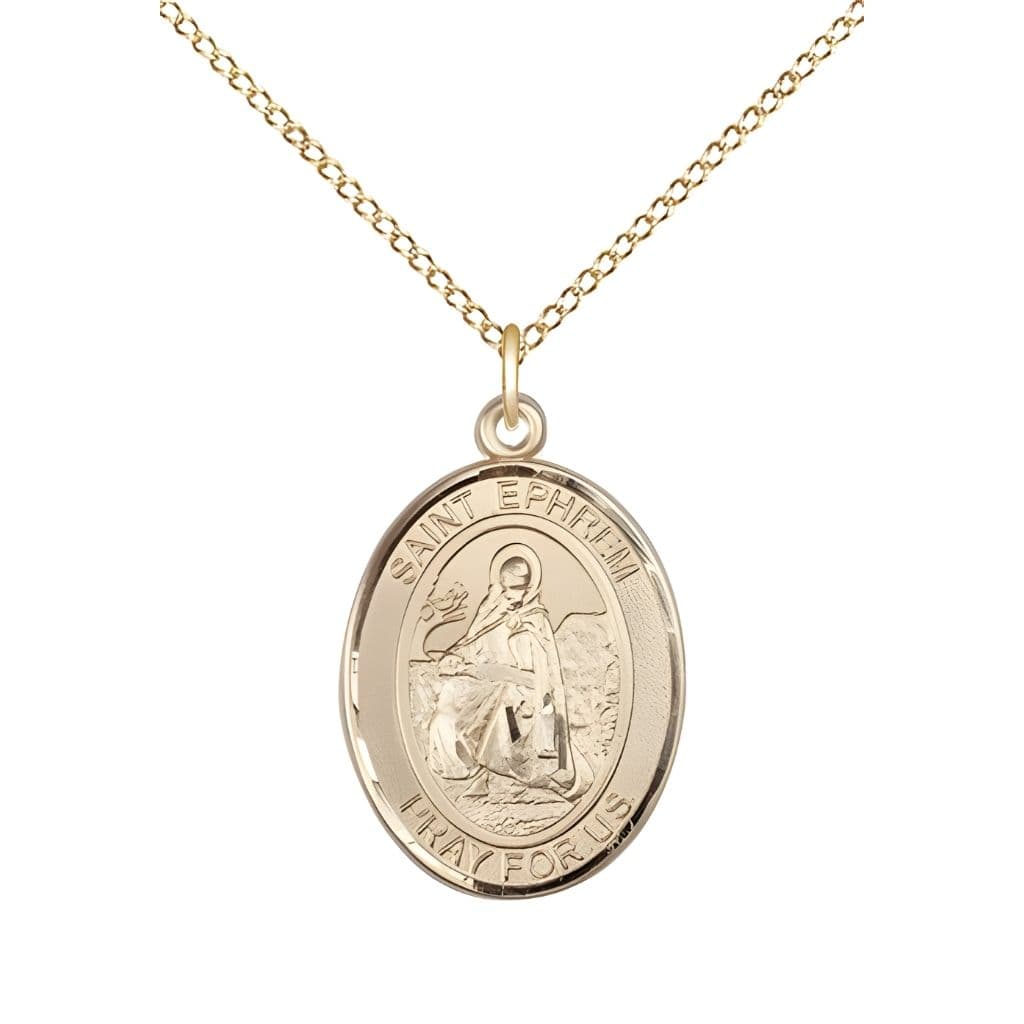 St. Ephrem 14kt Gold Oval Engravable Medal Pendant view 4, Bliss Manufacturing