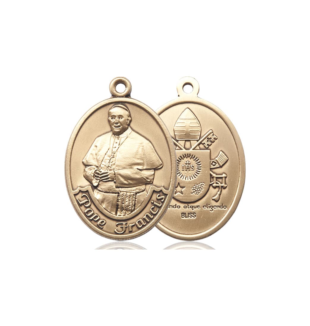 Bliss Manufacturing Pope Francis 14kt Gold Oval medium Medal Pendant,8451KT,