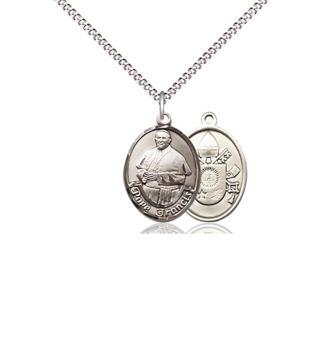 Bliss Manufacturing Pope Francis Pewter Oval Medium Medal Necklace with Chain,Gift Box,