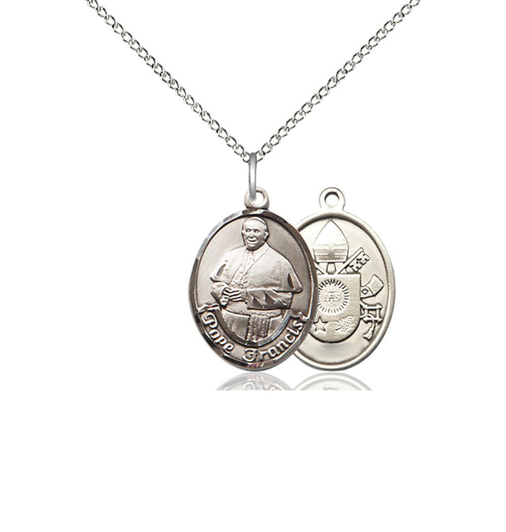 Bliss Pope Francis Sterling Silver Oval Medium Medal Necklace with Sterling Silver Chain,8451SS,