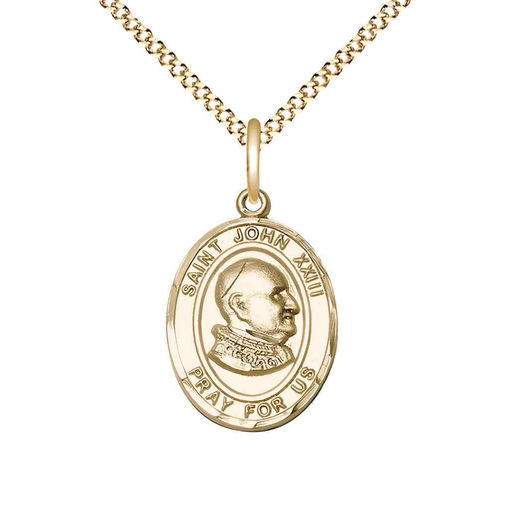 Medium Saint John XXIII 14kt Gold-filled Oval Medal Pendant with 18" Gold-plated Curb Chain with Deluxe Gift Box | Bliss Manufacturing