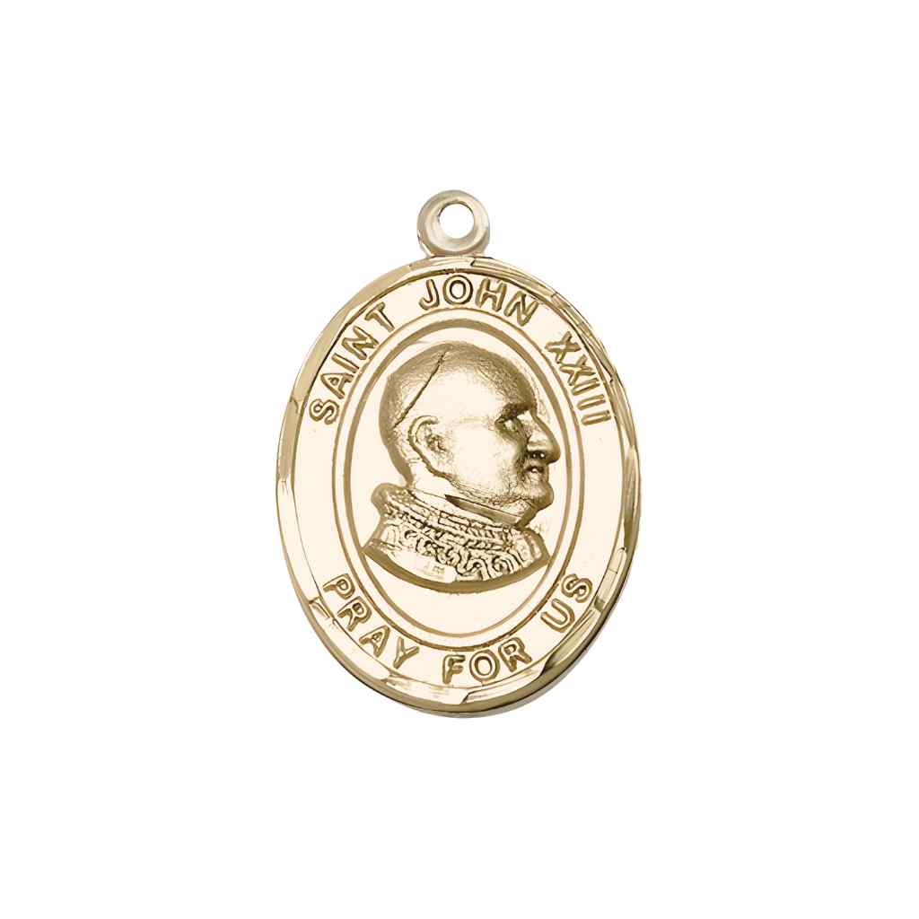Medium Saint John XXIII 14kt Gold Oval Medal Pendant comes with Deluxe Gift Box | Bliss Manufacturing