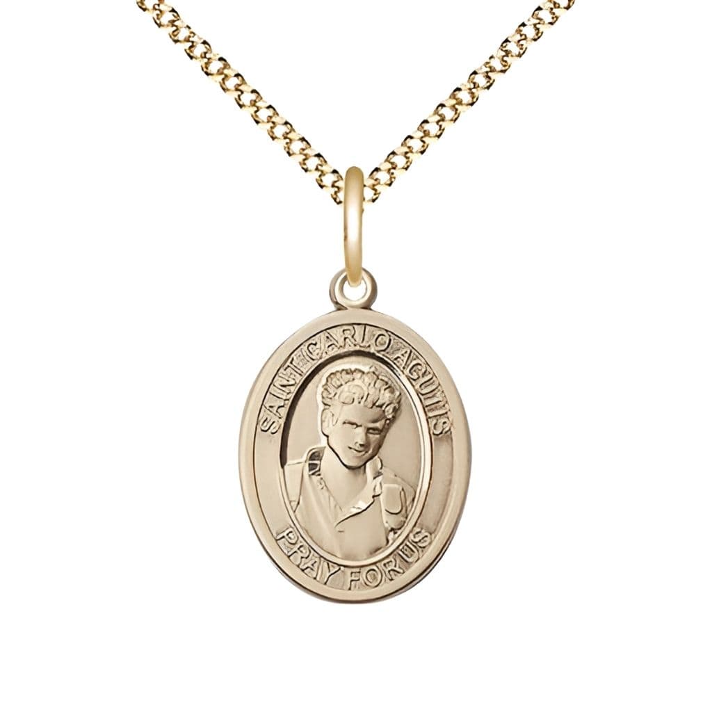 St. Carlo Acutis 14kt Gold-filled Oval 3/4-inch Medal with Plated Chain in Deluxe Gift Box,