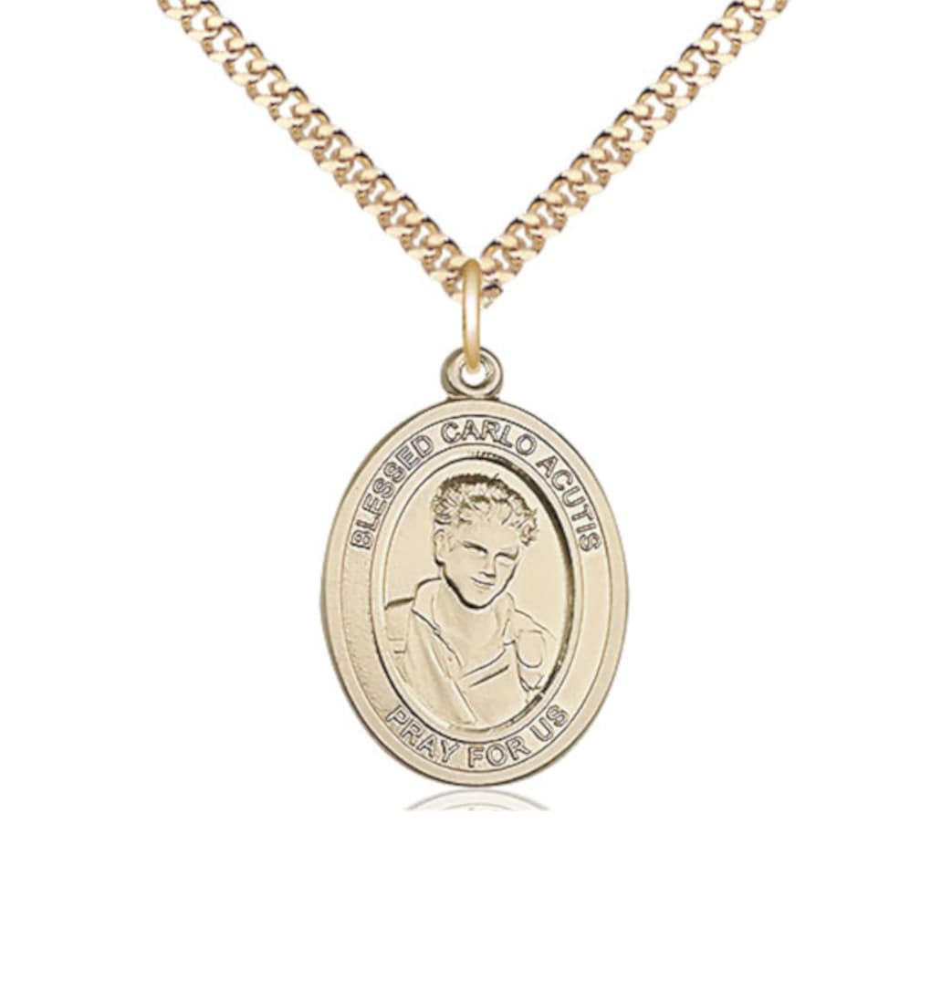 Bliss Blessed Carlo Acutis Gold-filled Oval Engravable Medium  Medal Necklace,