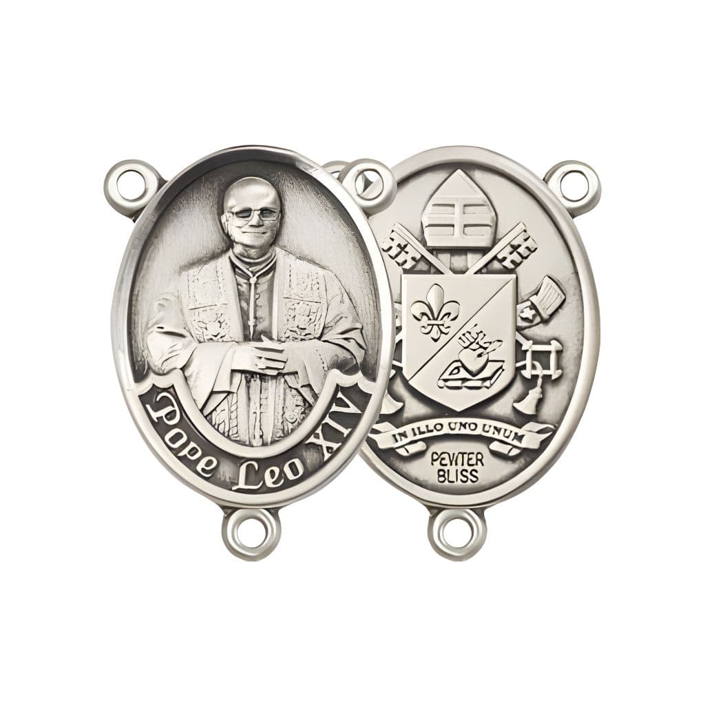 Bliss Pope Leo XIV Engravable Rosary Centerpiece in Sterling Silver, Measures 3/4 x 1/2 