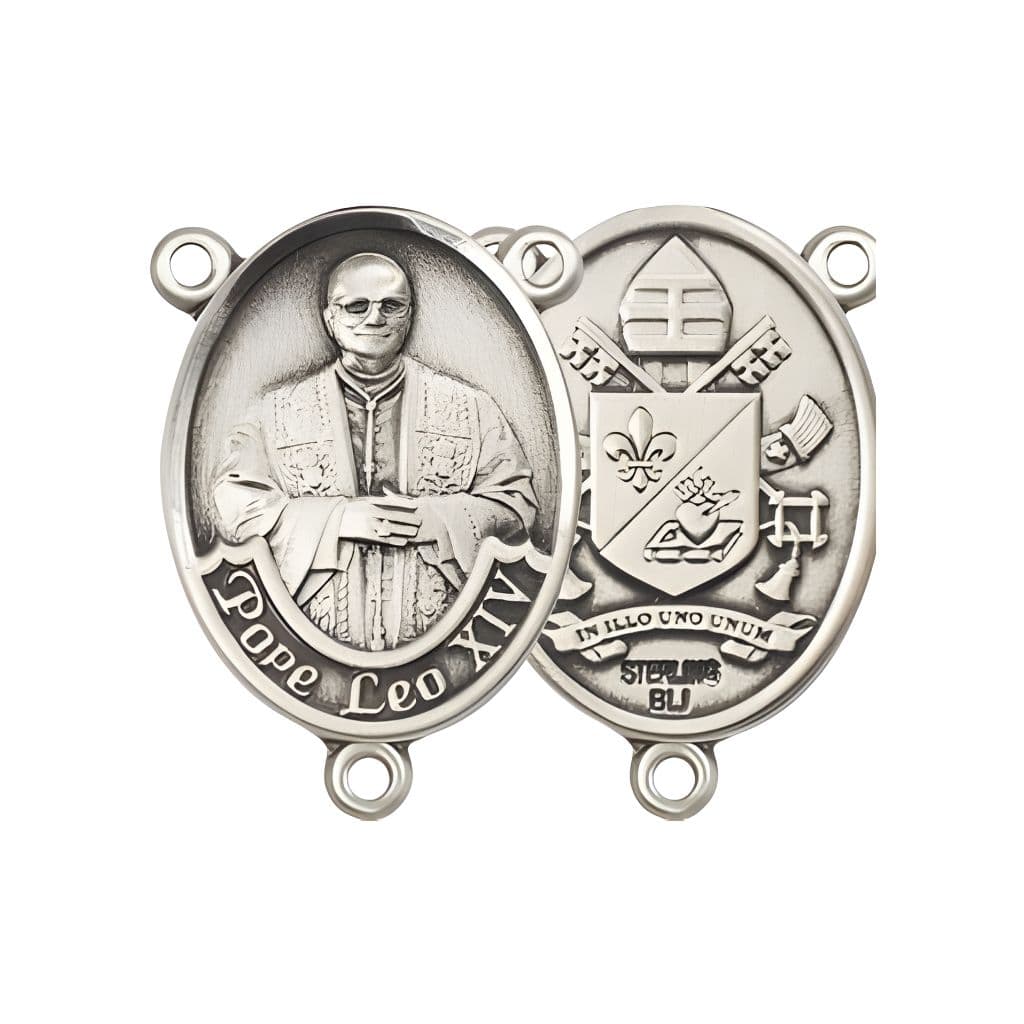 Bliss Pope Leo XIV Engravable Rosary Centerpiece in Pewter, Measures 3/4 x 1/2 