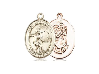 St Christopher Soccer Player Catholic Patron Saint Medal, 14kt gold, Bliss Manufacturing