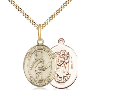 St Christopher Tennis Catholic Patron Saint Medal, gold-filled, Bliss Manufacturing