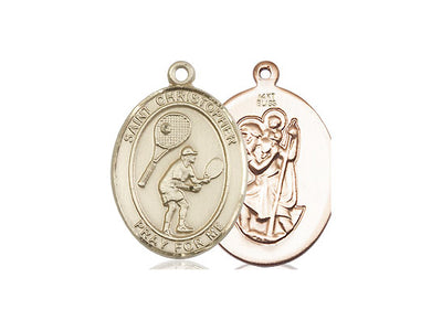 St Christopher Tennis Catholic Patron Saint Medal, 14kt gold, Bliss Manufacturing